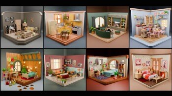 Blender 等距房间系列 卧室 厨房 客厅 低多边形 3D 模型