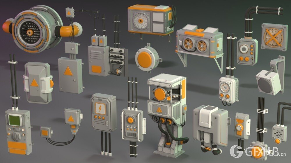 20组壁挂式电动道具Blender模型 Wall Electric Props 1 - 20 Pieces