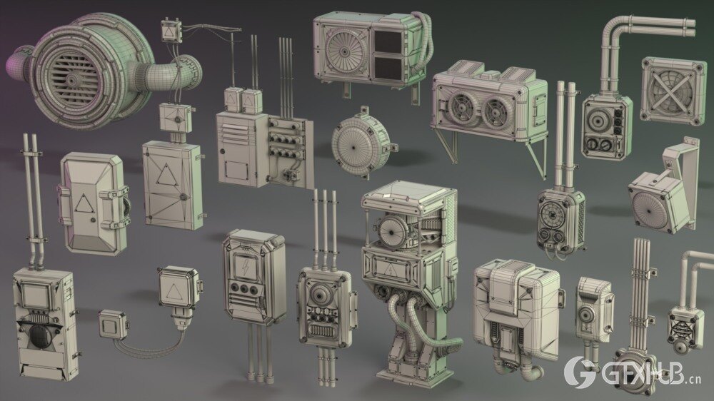 20组壁挂式电动道具Blender模型 Wall Electric Props 1 - 20 Pieces