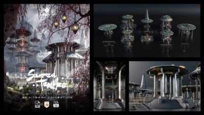 神圣的庙宇 – 亚洲风格建筑和环境资产 3D 模型