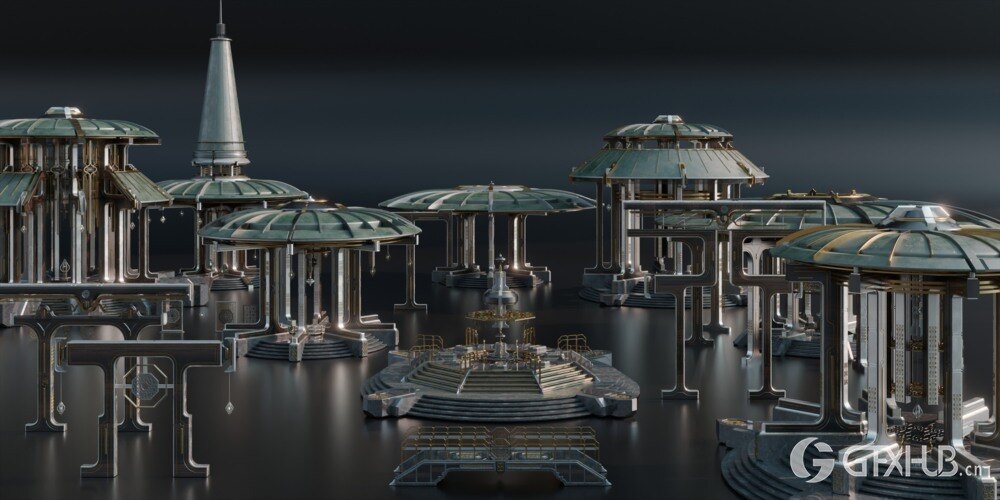 神圣的庙宇 - 亚洲风格建筑和环境资产 3D 模型