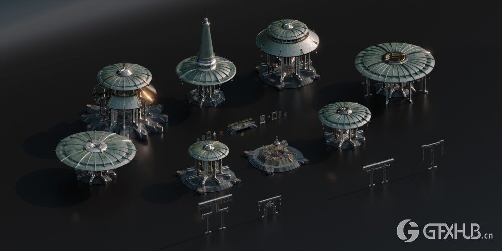 神圣的庙宇 - 亚洲风格建筑和环境资产 3D 模型