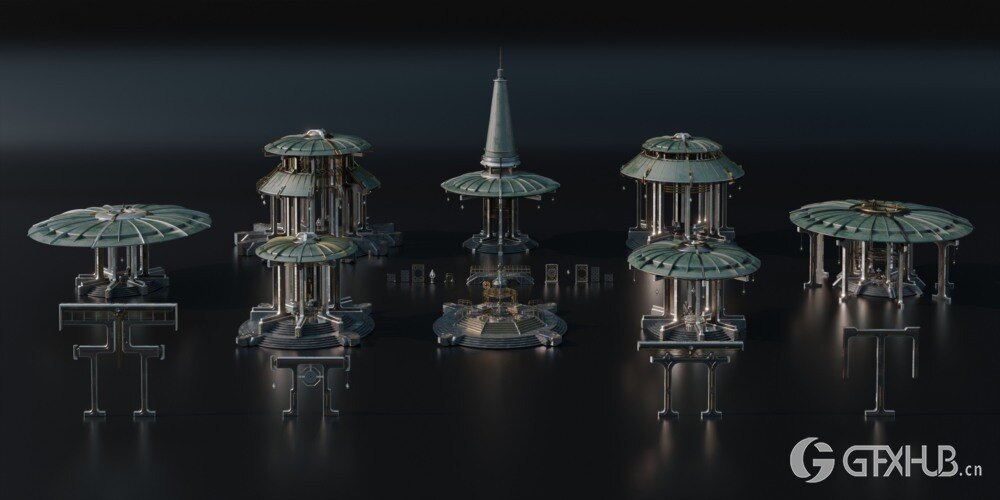 神圣的庙宇 - 亚洲风格建筑和环境资产 3D 模型