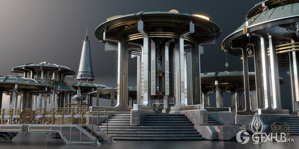 神圣的庙宇 - 亚洲风格建筑和环境资产 3D 模型