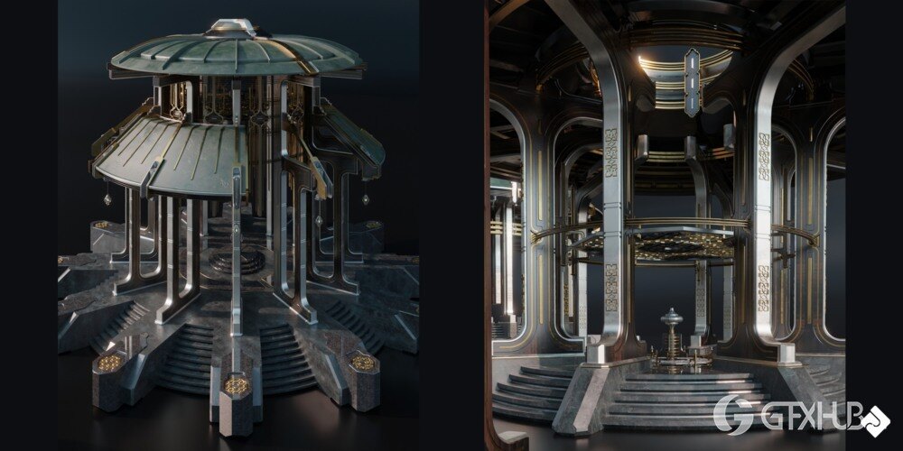 神圣的庙宇 - 亚洲风格建筑和环境资产 3D 模型