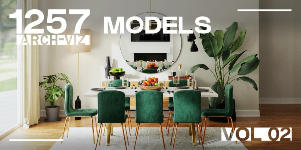 1257个室内家具床桌椅柜子沙发灯具植物Blender模型 Interior Models VOL 02 - GFXHUB