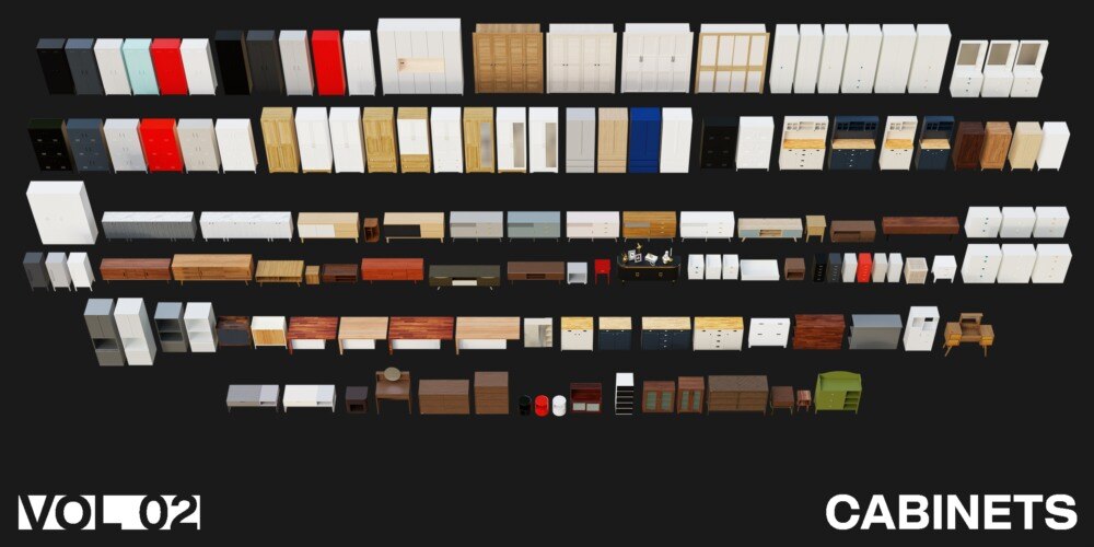 1257个室内家具床桌椅柜子沙发灯具植物Blender模型 Interior Models VOL 02 - GFXHUB