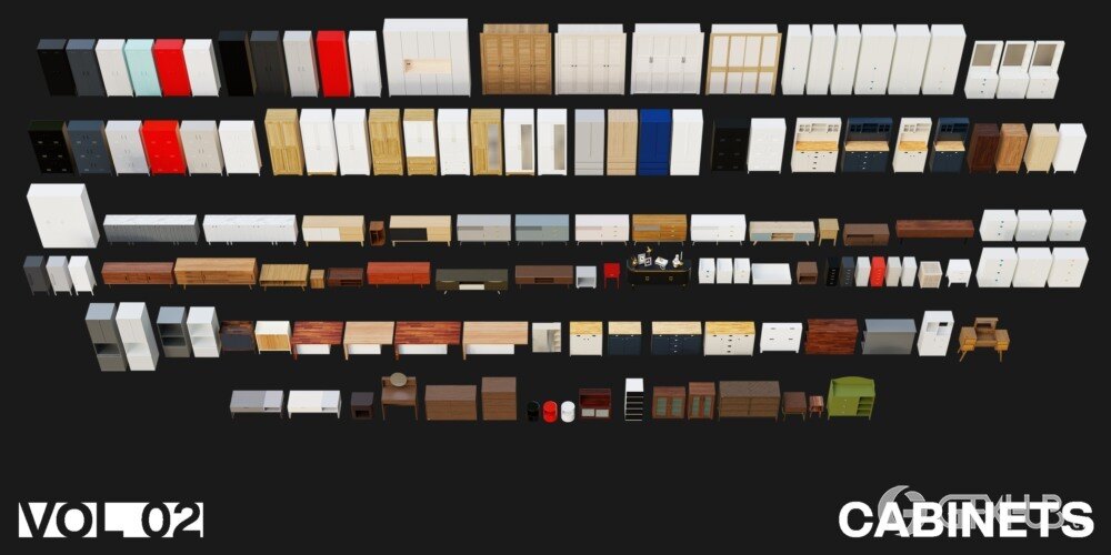 1257个室内家具床桌椅柜子沙发灯具植物Blender模型 Interior Models VOL 02