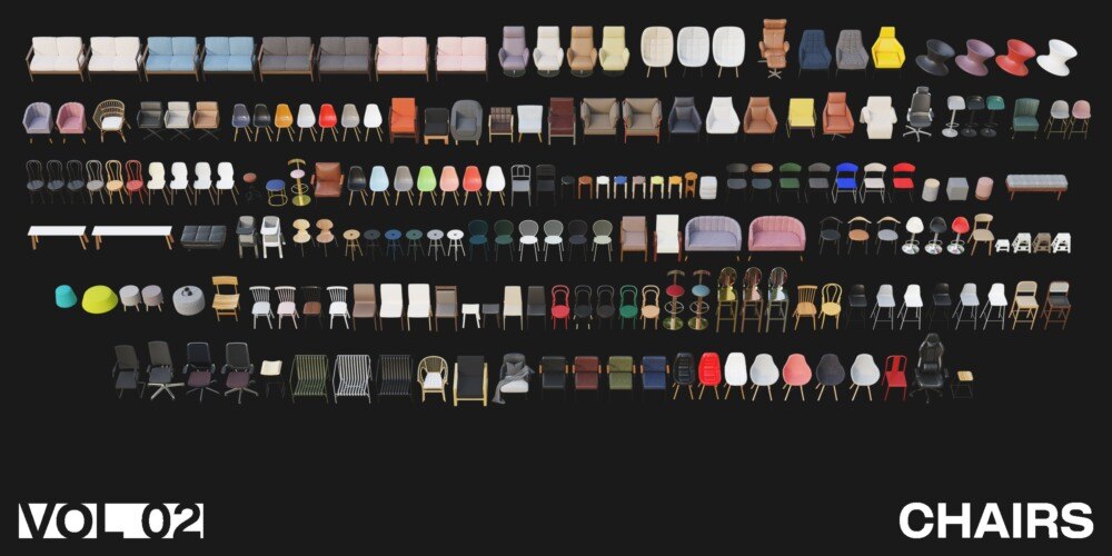 1257个室内家具床桌椅柜子沙发灯具植物Blender模型 Interior Models VOL 02 - GFXHUB