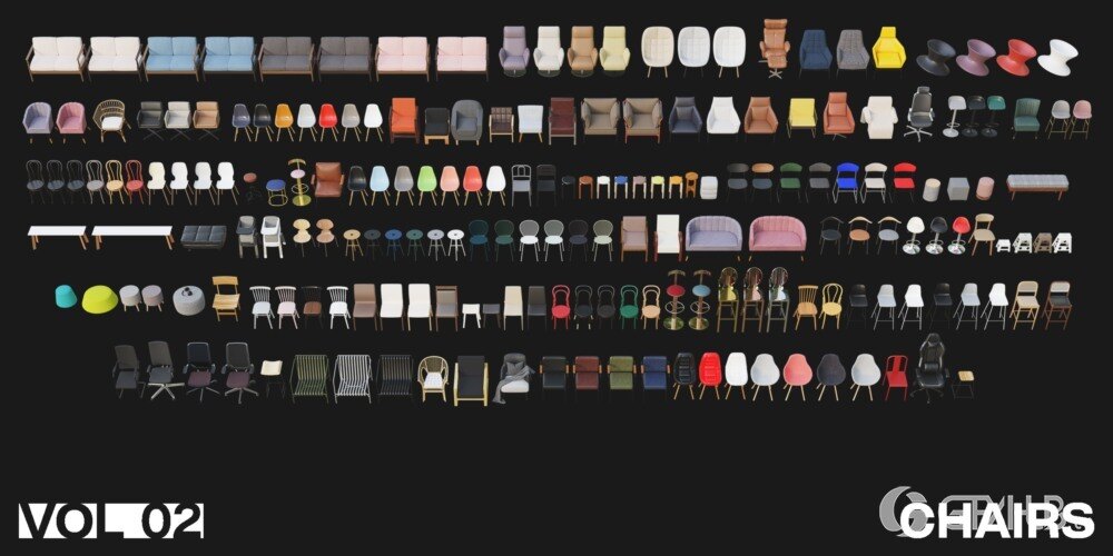 1257个室内家具床桌椅柜子沙发灯具植物Blender模型 Interior Models VOL 02