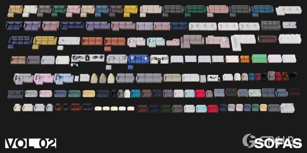 1257个室内家具床桌椅柜子沙发灯具植物Blender模型 Interior Models VOL 02