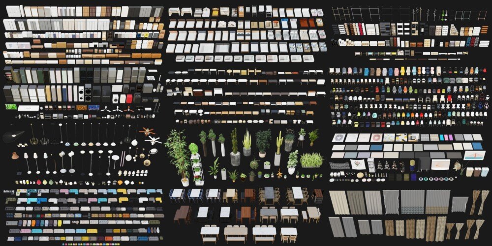 1222个室内家具床桌椅柜子沙发灯具植物Blender模型 Interior Models VOL 03 - GFXHUB