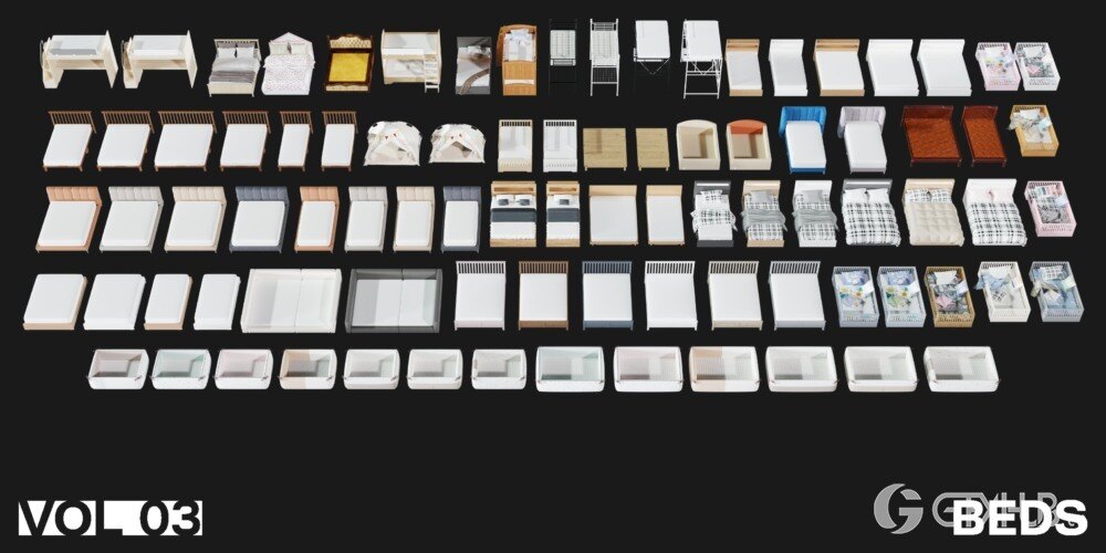 1222个室内家具床桌椅柜子沙发灯具植物Blender模型 Interior Models VOL 03