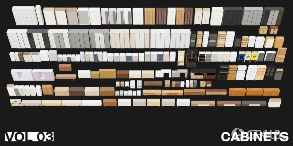 1222个室内家具床桌椅柜子沙发灯具植物Blender模型 Interior Models VOL 03