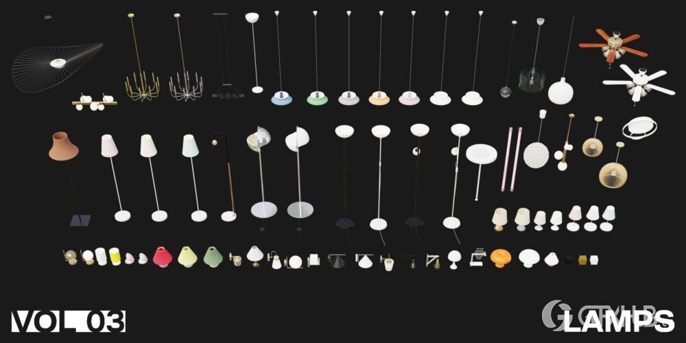 1222个室内家具床桌椅柜子沙发灯具植物Blender模型 Interior Models VOL 03