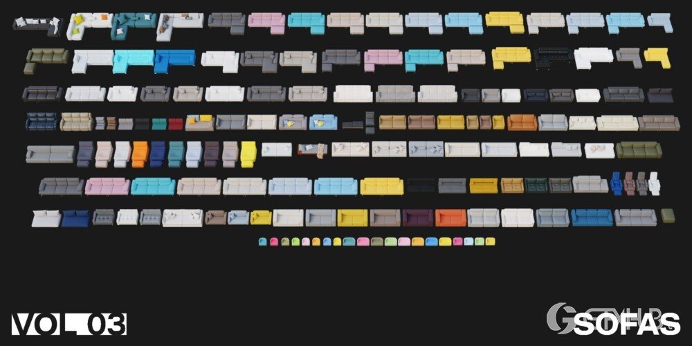 1222个室内家具床桌椅柜子沙发灯具植物Blender模型 Interior Models VOL 03