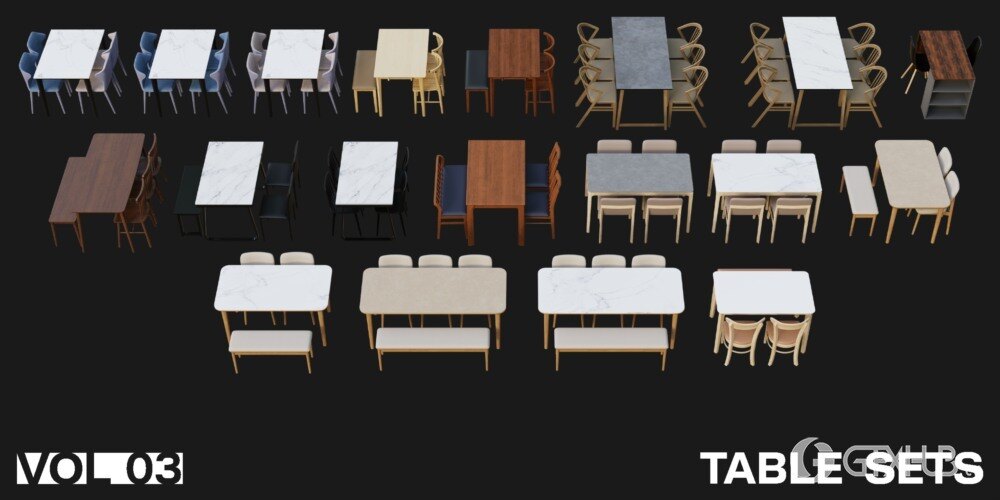 1222个室内家具床桌椅柜子沙发灯具植物Blender模型 Interior Models VOL 03