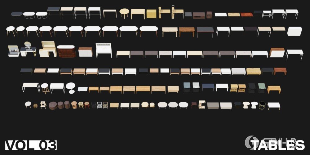 1222个室内家具床桌椅柜子沙发灯具植物Blender模型 Interior Models VOL 03