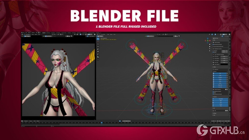 鬼灭之刃 3D 模型 Daki - Kimetsu No Yaiba - UE5 - Blender 3D Model