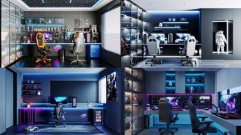 Blender电竞房桌椅电脑场景3D模型资产 Esport Gaming Collection 01