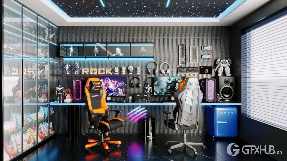 Blender电竞房桌椅电脑场景3D模型资产 Esport Gaming Collection 01