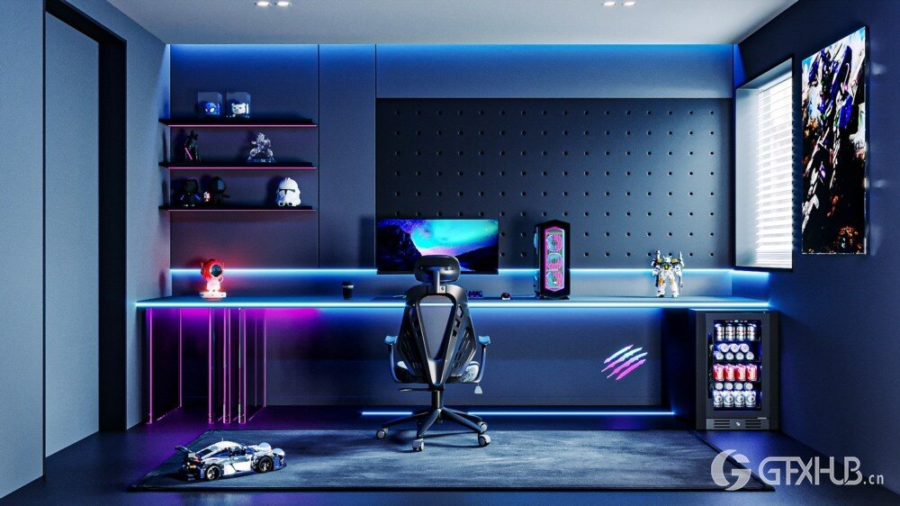 Blender电竞房桌椅电脑场景3D模型资产 Esport Gaming Collection 01