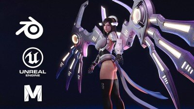 半机械女性角色游戏就绪3D模型 Cyborg Female – Game Ready 3D