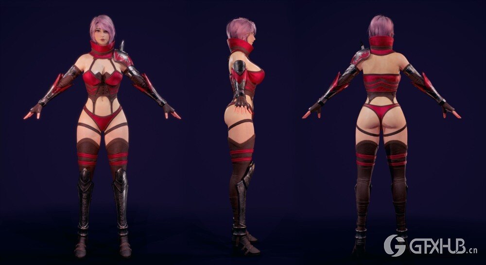 忍者勇士女性角色 游戏就绪3D 模型 Red Ninja 3D - Game Ready - 3D model