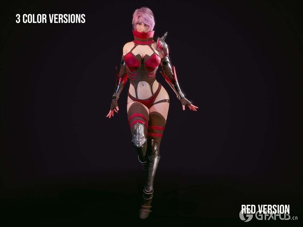 忍者勇士女性角色 游戏就绪3D 模型 Red Ninja 3D - Game Ready - 3D model