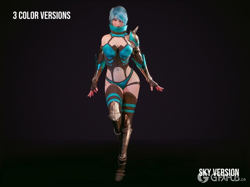 忍者勇士女性角色 游戏就绪3D 模型 Red Ninja 3D - Game Ready - 3D model