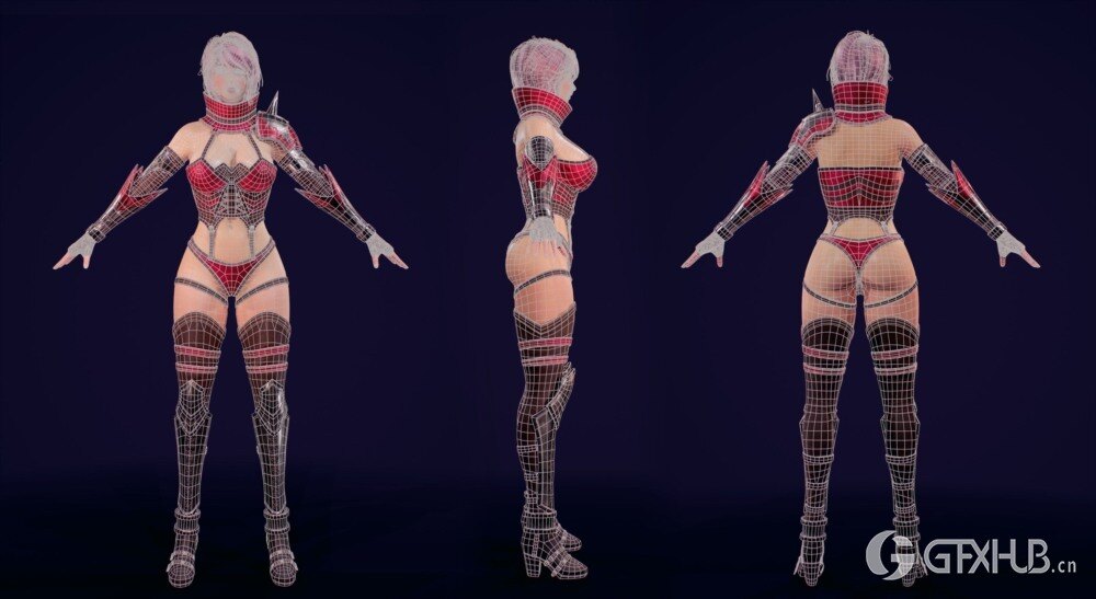 忍者勇士女性角色 游戏就绪3D 模型 Red Ninja 3D - Game Ready - 3D model