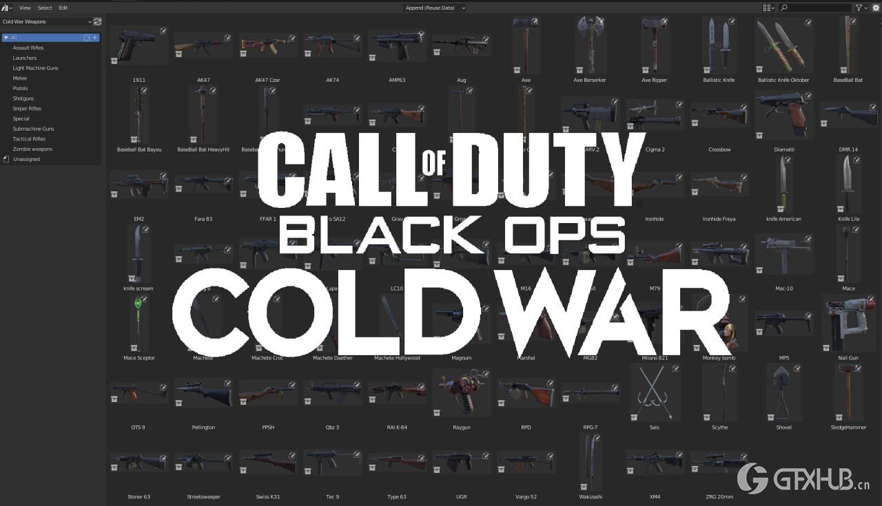 《使命召唤:黑色行动冷战》游戏中的3D武器模型合集