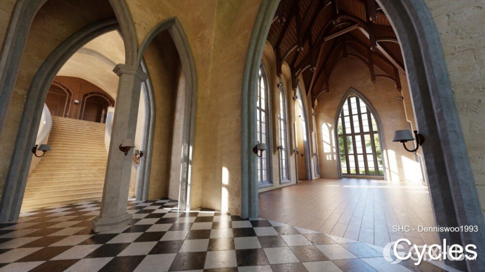 Blender Eevee 和 Cycles 的经典庄园/城堡/宅邸内部模型