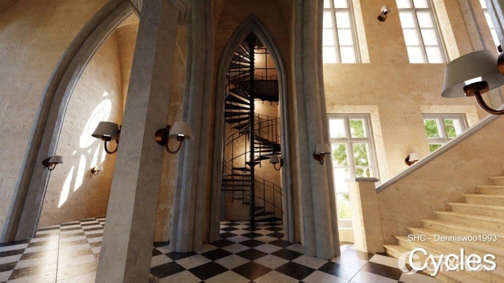 Blender Eevee 和 Cycles 的经典庄园/城堡/宅邸内部模型