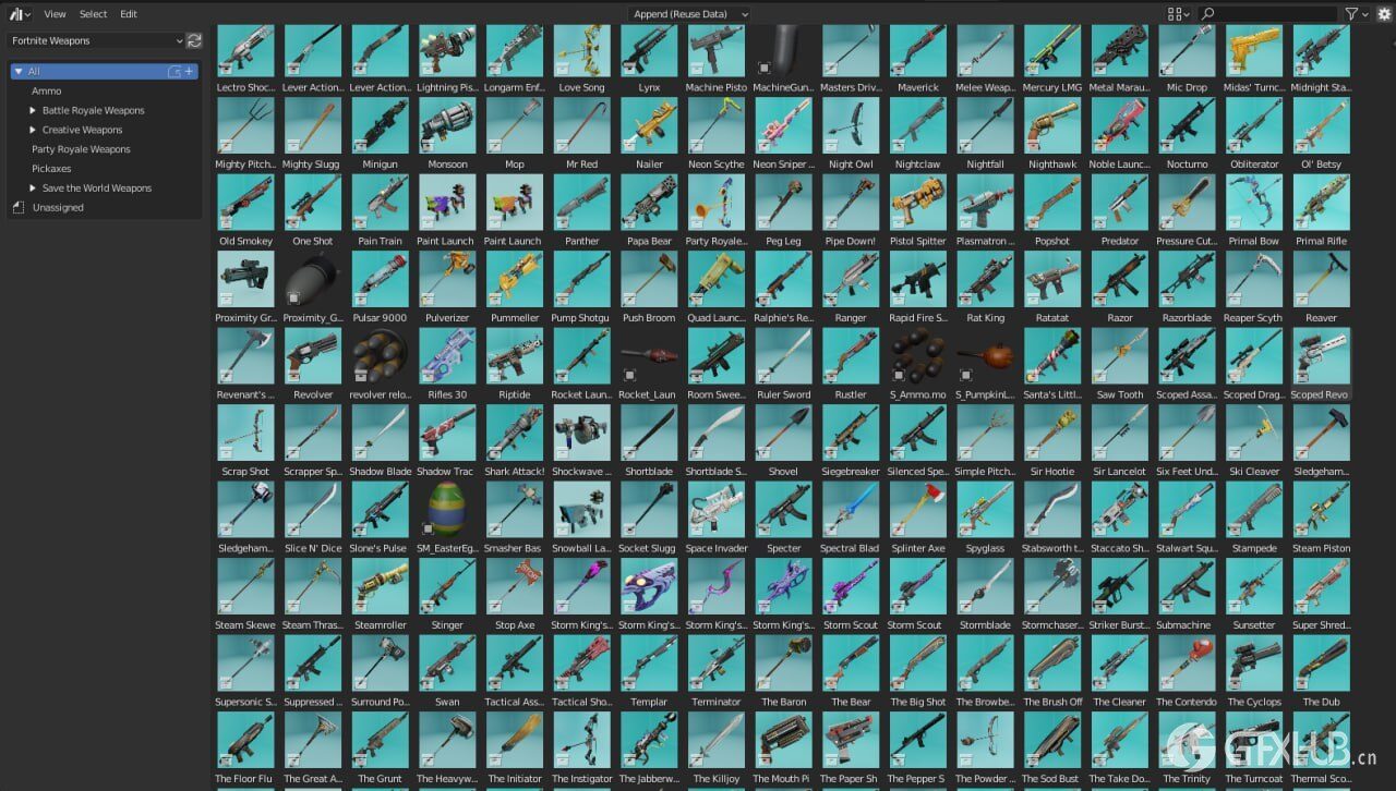 《堡垒之夜：大逃杀》Blender 3D模型武器资源库