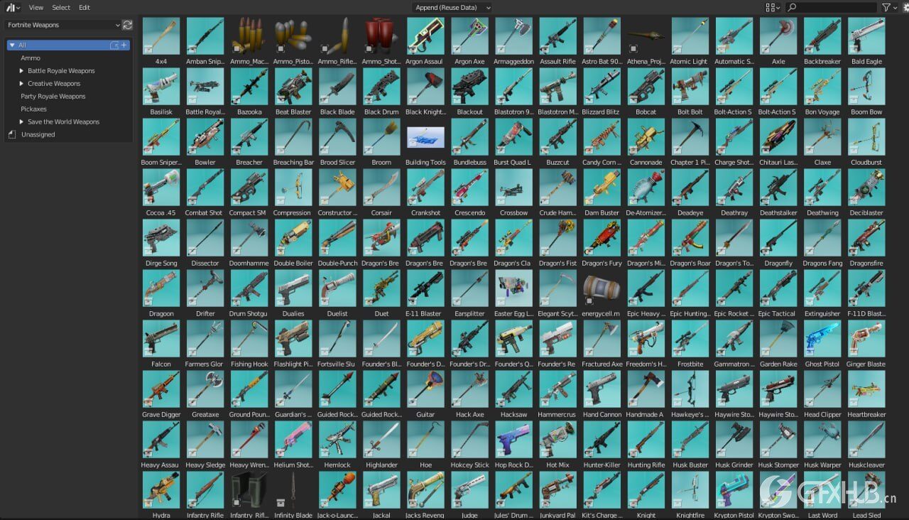 《堡垒之夜:大逃杀》Blender 3D模型武器资源库