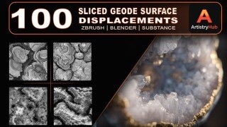 100个切片晶洞表面位移图 切割晶洞形态、水晶层和天然石脉