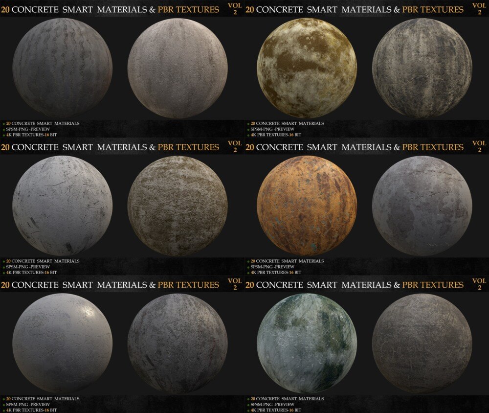 20组混凝土智能材料与PBR纹理 20 CONCRETE SMART MATERIALS & PBR TEXTURES-VOL 2 - GFXHUB