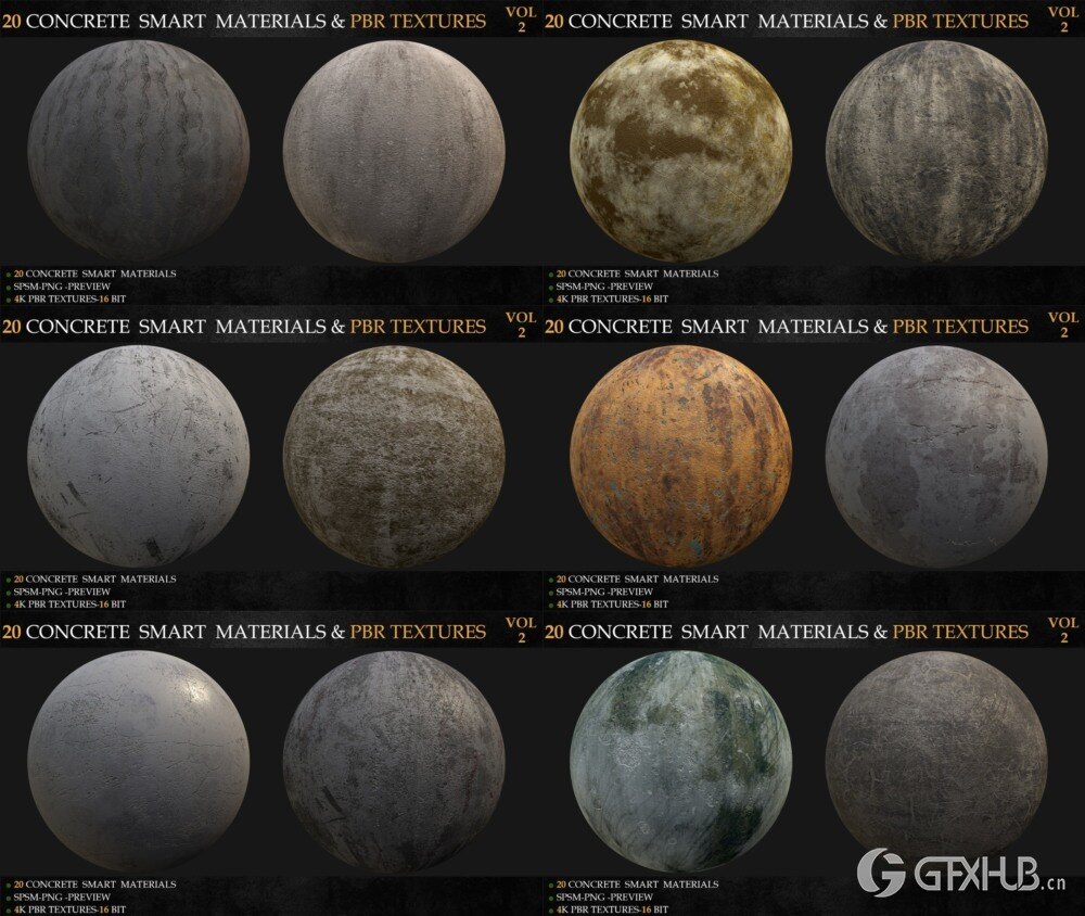 20组混凝土智能材料与PBR纹理 20 CONCRETE SMART MATERIALS & PBR TEXTURES-VOL 2