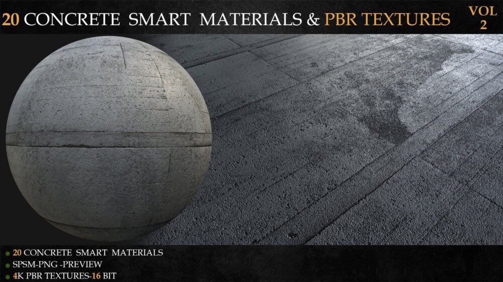 20组混凝土智能材料与PBR纹理 20 CONCRETE SMART MATERIALS & PBR TEXTURES-VOL 2 - GFXHUB