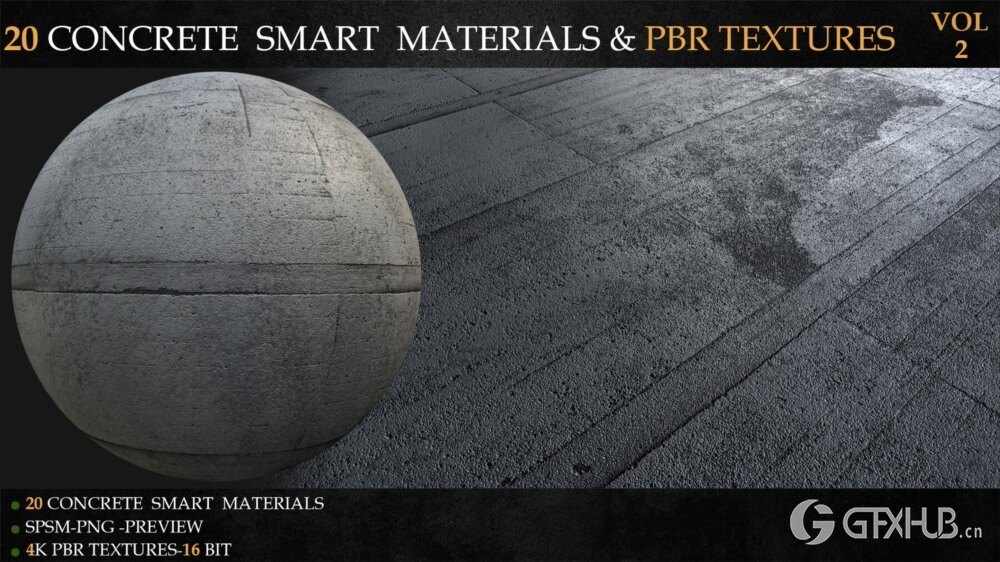 20组混凝土智能材料与PBR纹理 20 CONCRETE SMART MATERIALS & PBR TEXTURES-VOL 2