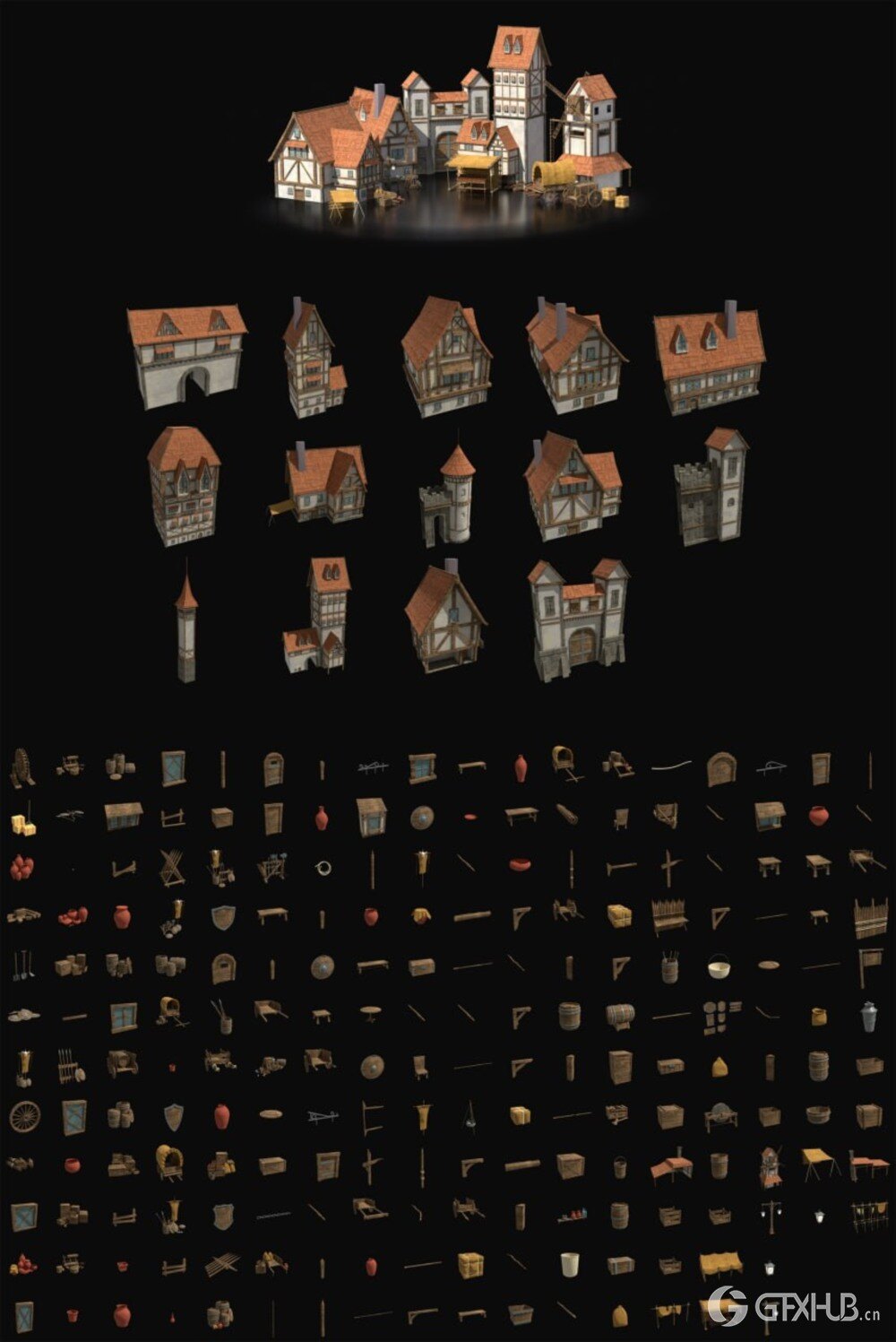 风格化建筑库500+精心制作的建筑资产合集