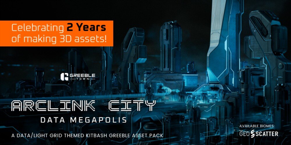 数据之城科幻建筑三维模型资产 Arclink City – Data Megapolis Kitbash Buildings - GFXHUB