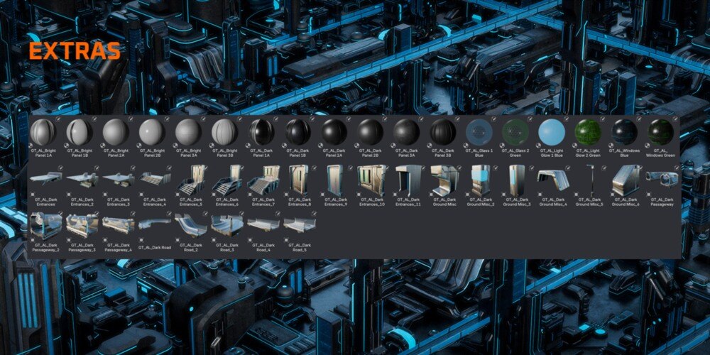 数据之城科幻建筑三维模型资产 Arclink City – Data Megapolis Kitbash Buildings - GFXHUB