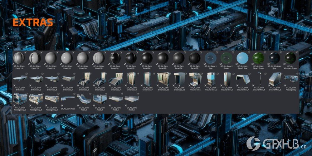 数据之城科幻建筑三维模型资产 Arclink City - Data Megapolis Kitbash Buildings