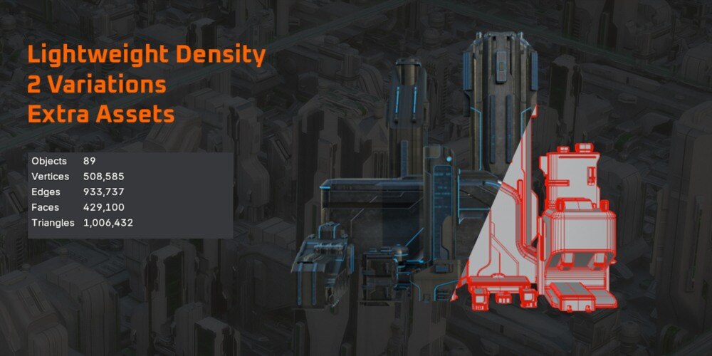 数据之城科幻建筑三维模型资产 Arclink City – Data Megapolis Kitbash Buildings - GFXHUB