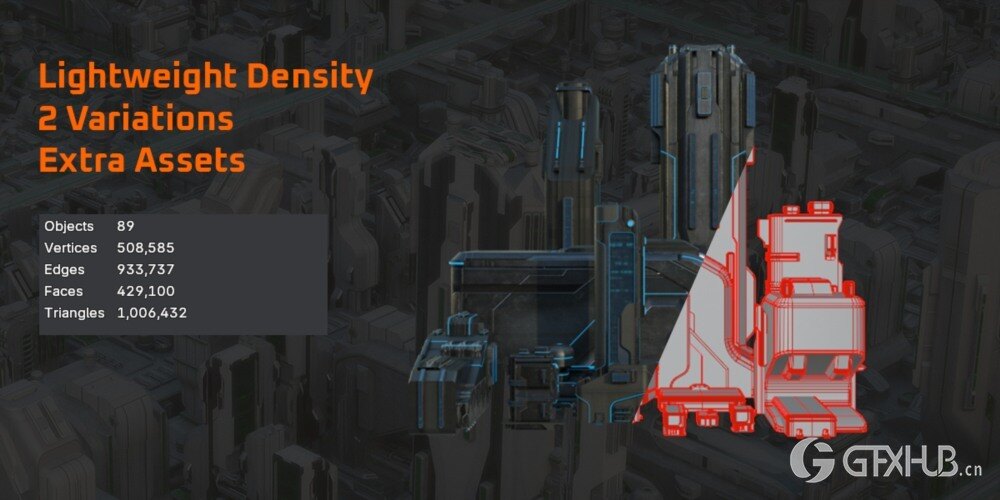 数据之城科幻建筑三维模型资产 Arclink City - Data Megapolis Kitbash Buildings