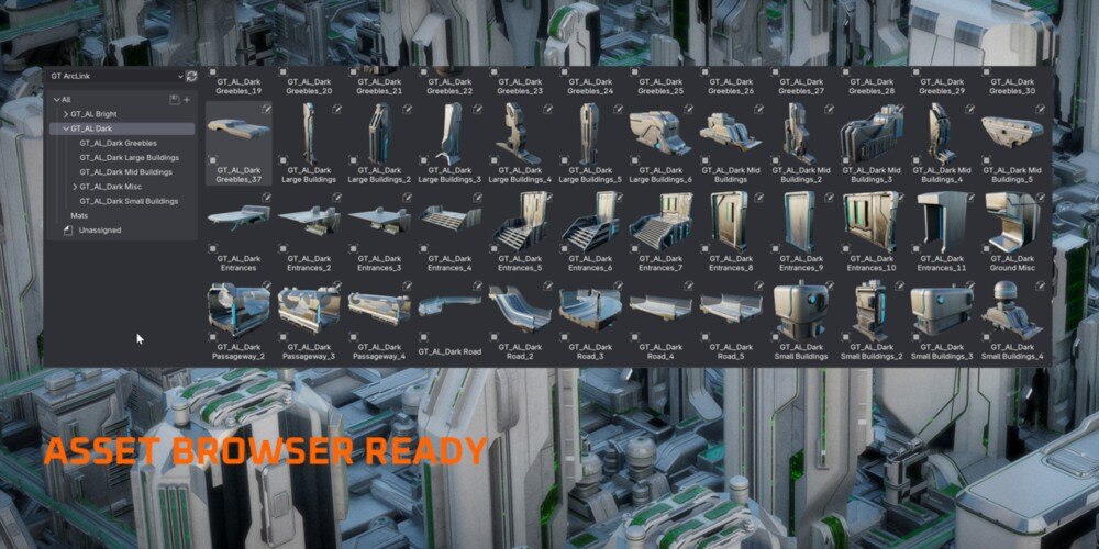 数据之城科幻建筑三维模型资产 Arclink City – Data Megapolis Kitbash Buildings - GFXHUB