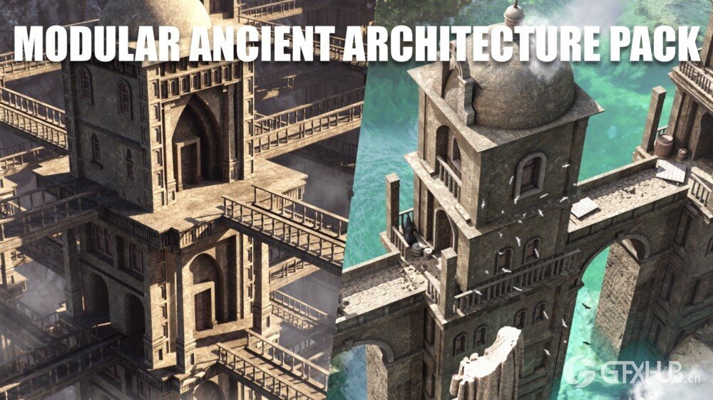 Blender 模块化古代建筑资源包 ChuckCG Modular Ancient Architecture Asset Pack