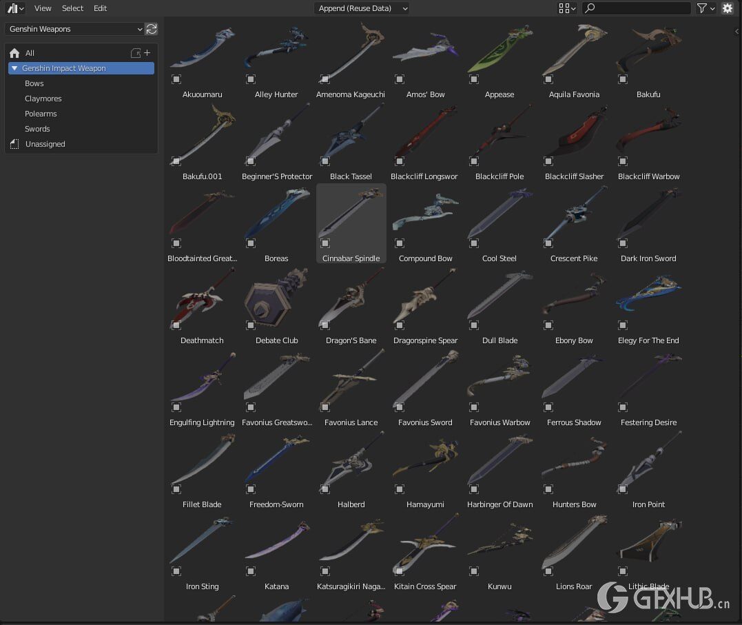 原神武器包 Blender 模型 Genshin Impact Weapon Pack